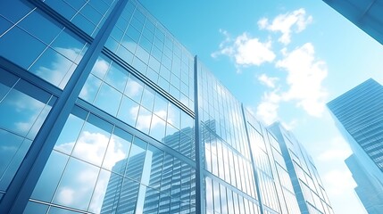 Windows of Skyscraper Business Office with blue sky, Corporate building in city. : Generative AI