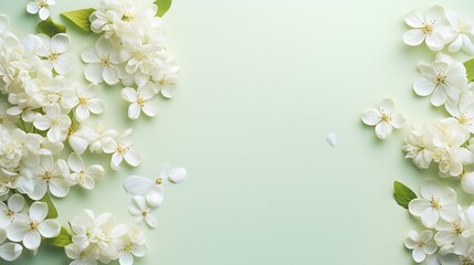 Fototapeta na wymiar White flowers arranged on bright background. Flat lay. : Generative AI