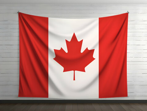 Canada national flag background,  Canadian flag weaving made by silk cloth fabric, Canada background, ai generated image