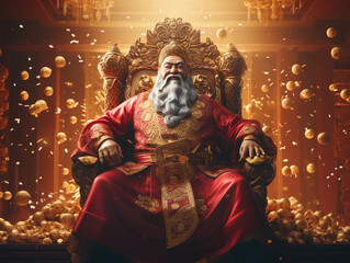 Fototapeta premium A Blessing From Caishen, God of Wealth: Chinese New Year's Worship for Prosperity and Wealth