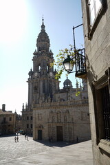 View of the Cathedral of Santiago de Compostela from the 'Praza da Quintana' square, in the old town of the city Santiago de Compostela, Galicia, Spain 10092023