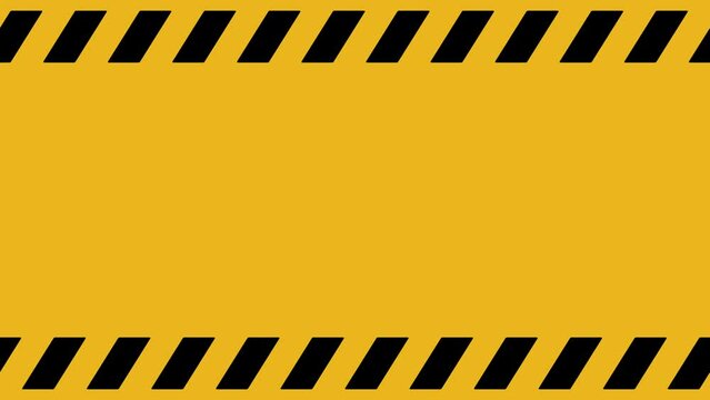 Yellow and black hazard tape on transparent background with alpha channel. Animation of seamless loop.
