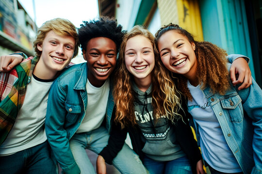 Groupe de jeunes &eacute;tudiants dans la rue