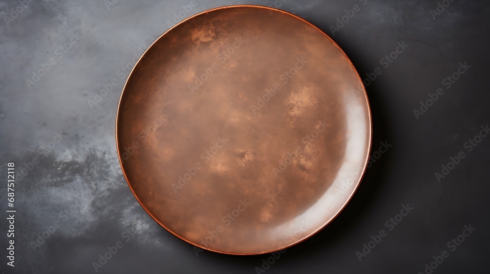 Poster empty ceramic plate on dark stone background copy space top view : generative ai