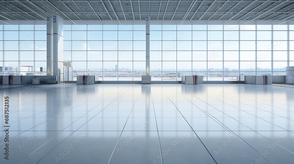 Aufkleber empty square floor and airport building scene : generative ai