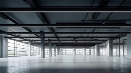Interior of modern empty office building.Open ceiling design. : Generative AI