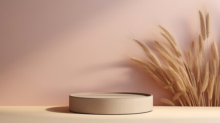 Podium for cosmetic product presentation. Abstract minimal geometrical form. Cylinder podium with...