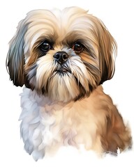 SHIH TZU watercolor portrait painting illustrated dog puppy isolated on transparent white background : Generative AI