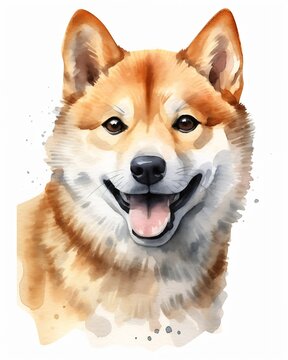SHIBA INU watercolor portrait painting illustrated dog puppy isolated on transparent white background : Generative AI