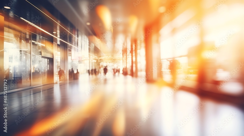 Aufkleber abstract blur image background of shopping mall with light bokeh and flare light bulb : Generative AI