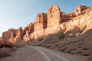 Part of Charyn canyon located in the Republic of Kazakhstan called the Valley of castles seen in the evening light