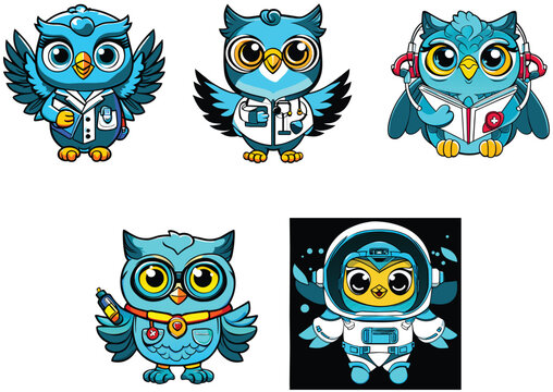 Set of cute owl cartoon