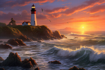 lighthouse on the coast © ItziesDesign