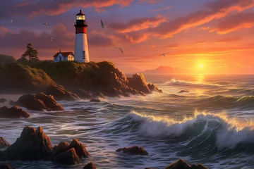 Foto op Plexiglas lighthouse on the coast © ItziesDesign