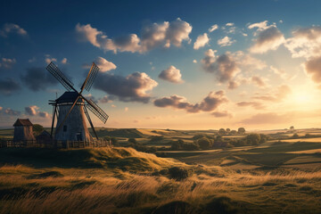 windmill at dusk - obrazy, fototapety, plakaty