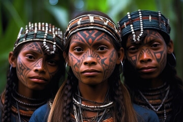 Women of the Amazon tribe - obrazy, fototapety, plakaty