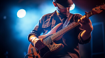 Obraz premium Strings in Motion: Concentrating on the Bassist's Craft