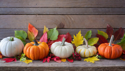 Autumn harvest background with pumpkins and lives isolated  on wooden background with space from text.