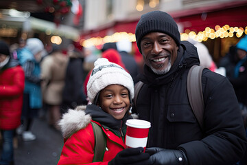 Joyful black family celebrates Christmas together, exchanging gifts, and creating festive memories filled with happiness.