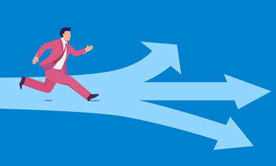 Vector business illustration of man choosing direction forward