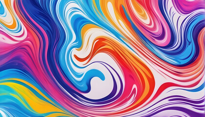 Abstract marbled acrylic paint ink painted waves painting texture colorful background banner - Bold colors, rainbow color swirls wave