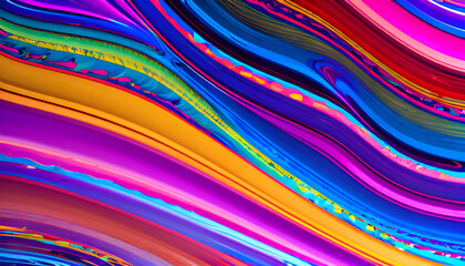 Abstract marbled acrylic paint ink painted waves painting texture colorful background banner - Bold colors, rainbow color swirls wave