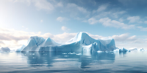 Iceberg Hidden Danger And Global Warming Concept, Glaciers melting in antarctica beautiful ice landscape, Seascape of antarctica with an iceberg large white iceberg on a background , generative AI - obrazy, fototapety, plakaty