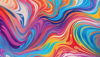 Abstract marbled acrylic paint ink painted waves painting texture colorful background banner - Bold colors, rainbow color swirls wave