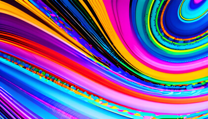 Abstract marbled acrylic paint ink painted waves painting texture colorful background banner - Bold colors, rainbow color swirls wave