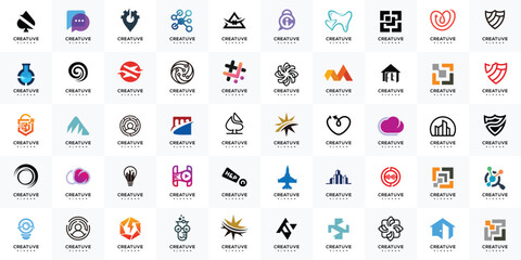 Mega collection of abstract logos. Geometric abstract design concept logo