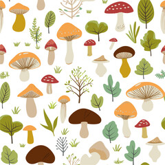 Mushroom seamless pattern. Vector art. Ready for print  or sticker pattern