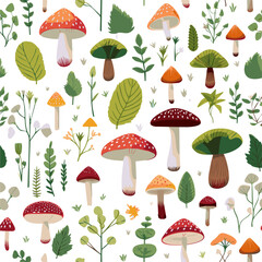 Mushroom seamless pattern. Vector art. Amanita Muscaria (fly agaric). Ready for print  or sticker pattern