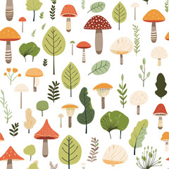 Mushroom seamless pattern. Vector art. Amanita Muscaria (fly agaric). Ready for print  or sticker pattern