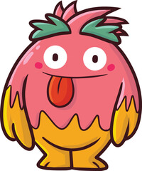Cute and funny pink orange monster cartoon illustration
