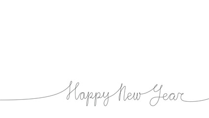 Happy new year one continuous line drawing isolated on white background with editable stroke - obrazy, fototapety, plakaty