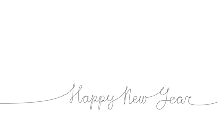 Papier Peint photo autocollant Une ligne Happy new year one continuous line drawing isolated on white background with editable stroke