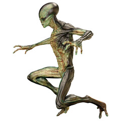 3D Rendering Green Alien on White