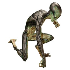 3D Rendering Green Alien on White