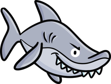 Cool grey shark smiling cartoon illustration