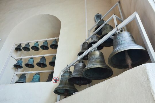 St. Petersburg, Russia - May 25, 2021: Peter and Paul Cathedral. Large bells in the bell tower of the cathedral