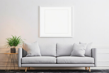 Poster mockup in a frame on the wall in a bright living room interior