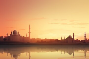 Muslim mosque in desert, islamic occasion background.