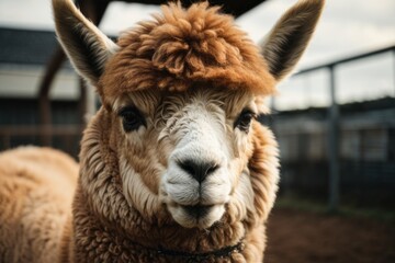 Obraz premium Beautiful alpaca portrait on a farm.