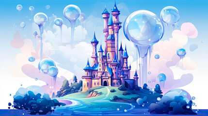 Obraz premium Magic castle on the island. Fairy tale castle. Vector illustration.