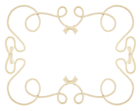 Beige cotton rope in a craft frame isolated on white or transparent background