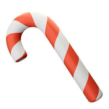 Christmas Candy Cane. 3d render icon. Red and white stripes