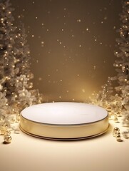 Elegant christmas and happy new year mock up scene. podium shape for show cosmetic product display. stage pedestal or platform , copy space, generative ai