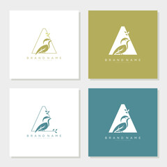 Bird Perch On Letter Logo Design A editable - obrazy, fototapety, plakaty