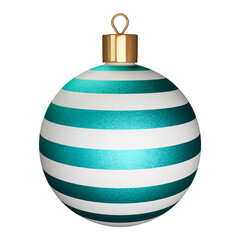Christmas ball with glitter blue stripes. 3d realistic render icon