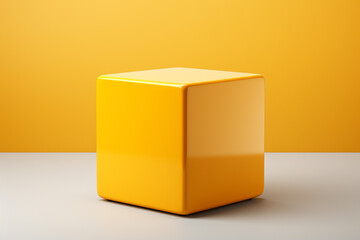 3D cube made of ceramic material, Lemon Drop color - bright and rich yellow shade, empty background